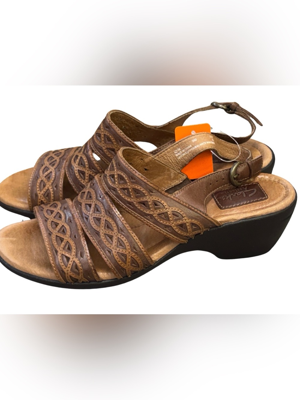 Clarks Brown Leather Slingback Wedge Sandals